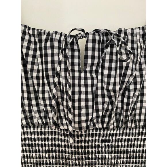 J Crew Smocked Black White Gingham Tie Front Midi Dress Bodycon Fitted NWT 00 - Picture 11 of 14